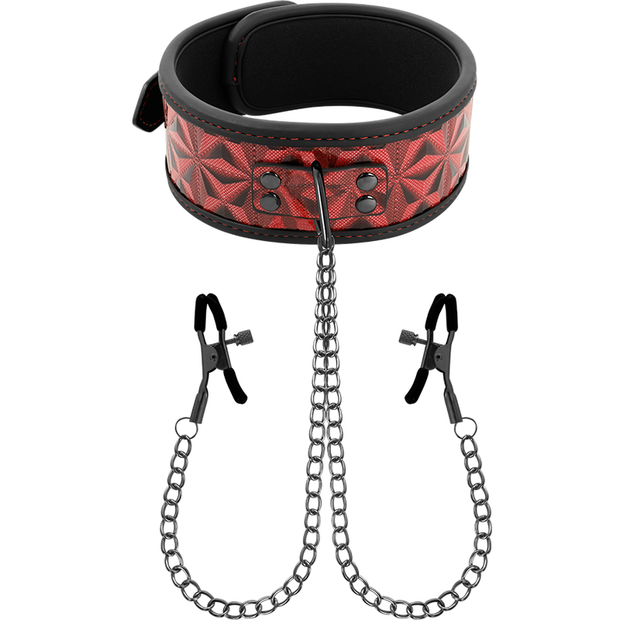 BEGME - RÖD EDITION HALSBAND MED NIPPELKLÄMMOR MED NEOPRENFODER