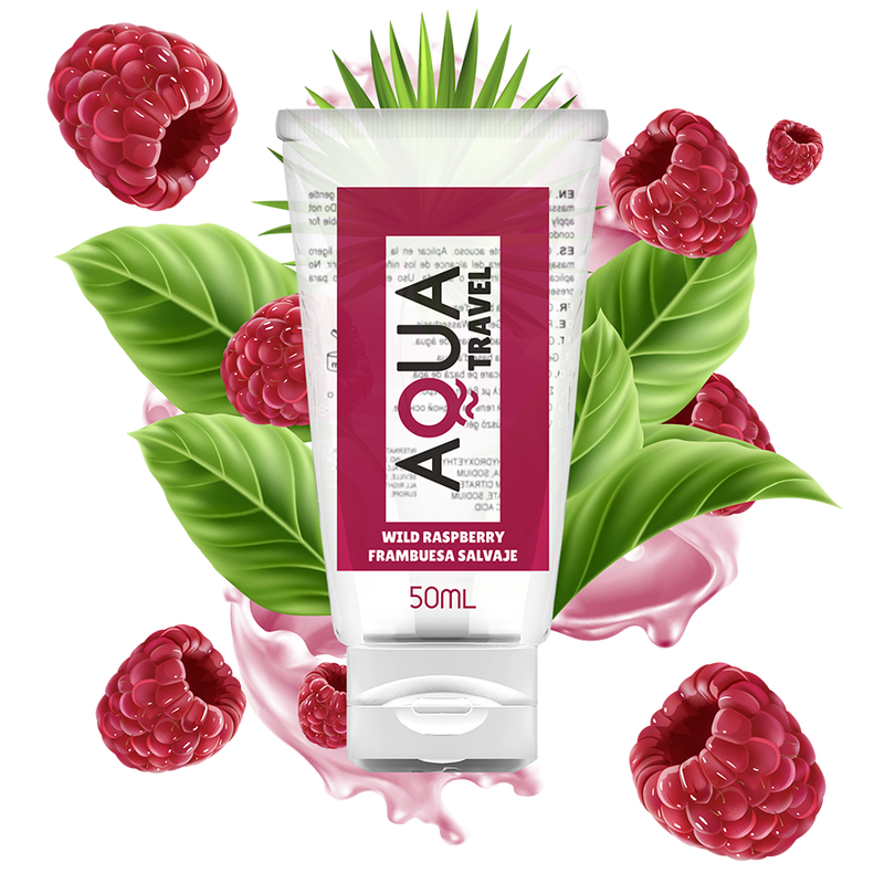 AQUA TRAVEL - VATTENBASERAT GLIDMEDEL MED SMAK AV VILDA HALLON - 50 ML