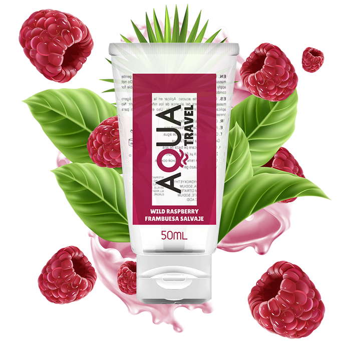 AQUA TRAVEL - VATTENBASERAT GLIDMEDEL MED SMAK AV VILDA HALLON - 50 ML