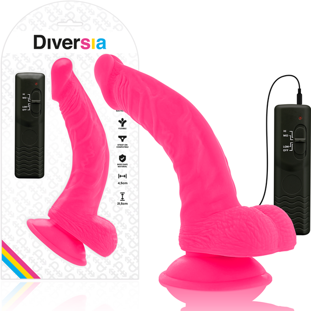 DIVERSIA - Taipuisa värisevä dildo, pinkki  21.5 CM -O- 4.5 CM