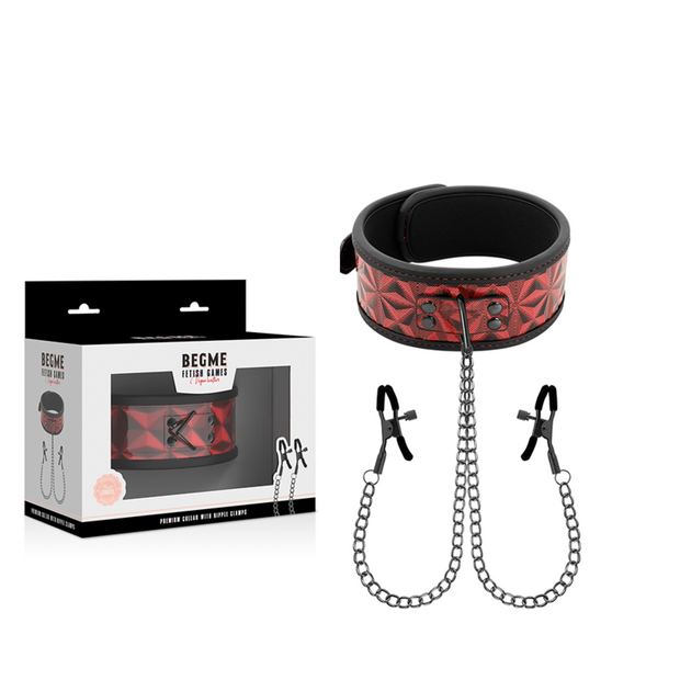 BEGME - RÖD EDITION HALSBAND MED NIPPELKLÄMMOR MED NEOPRENFODER