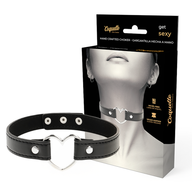 COQUETTE CHIC DESIRE - HALSBAND I VEGANSKT LÄDER FÖR KVINNOR MED HJÄRTA SOM ACCESSOAR