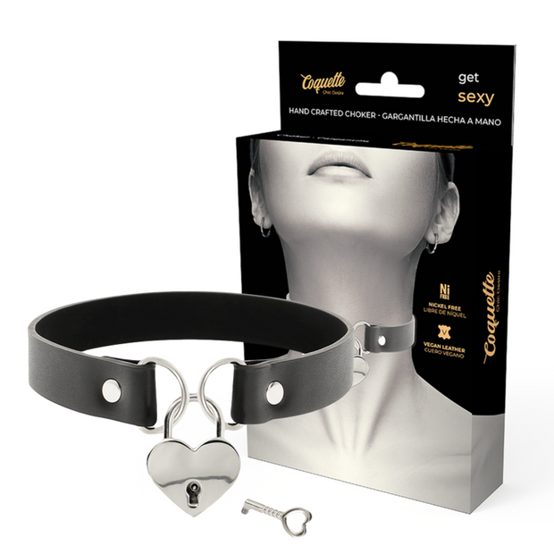 COQUETTE CHIC DESIRE - HALSBAND I VEGANLÄDER MED HJÄRTFORMAD NYCKELBERLOCK