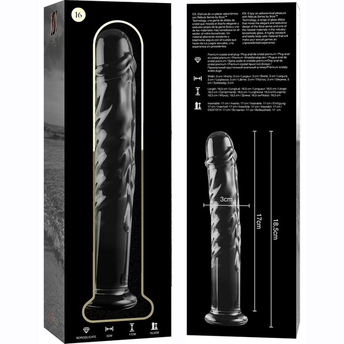 NEBULA SERIES BY IBIZA - MODEL 16 DILDO BOROSILICATE GLASS CLEAR 18.5 CM -O- 3 CM