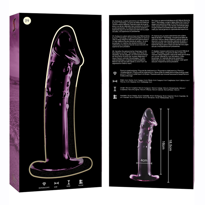 NEBULA SERIES BY IBIZA - MODEL 19 DILDO BOROSILICATE GLASS PINK 18.5 CM -O- 4 CM
