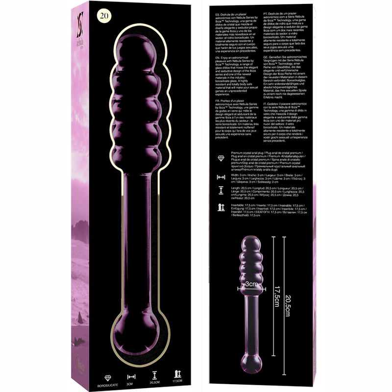 NEBULA SERIES BY IBIZA - MODEL 20 DILDO BOROSILICATE GLASS PINK 20.5 CM -O- 3 CM