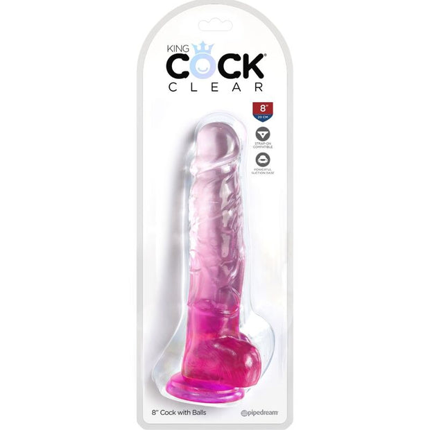 KING COCK -Läpinäkyvä realistinen dildo 16,5cm kiveksillä, violetti