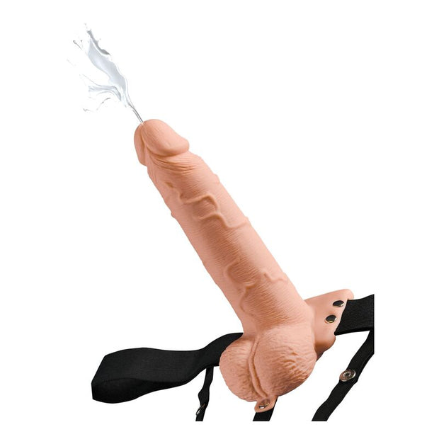 FETISH FANTASY SERIES - Säädettävä suihkuttava 19 cm realistinen penis palloilla ja valjailla
