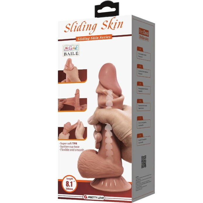 PRETTY LOVE - SLIDING SKIN SERIES REALISTISK DILDO MED SKJUTANDE BRUN HUD SUGKOPP 19,4 CM