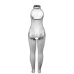 SUBBLIME - 951801 FISKNÄT OCH SPETS CROTCHLESS BODYSTOCKING MED HÖG HALS SVART ONE SIZE