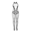 SUBBLIME - 951801 FISKNÄT OCH SPETS CROTCHLESS BODYSTOCKING MED HÖG HALS SVART ONE SIZE