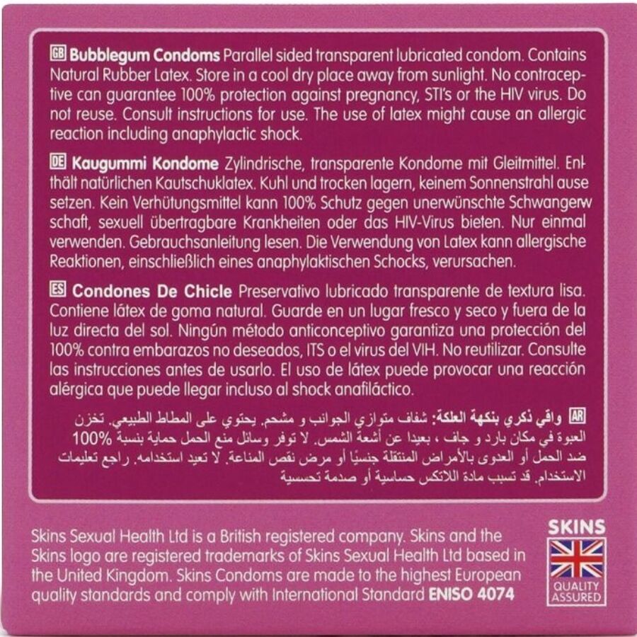 SKINS - Bubblegum 4 kpl makukondomit
