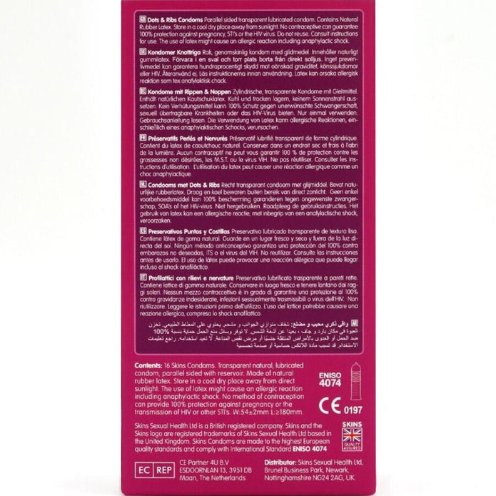SKINS - Kuviolliset Dots & Ribs -kondomit 16 kpl