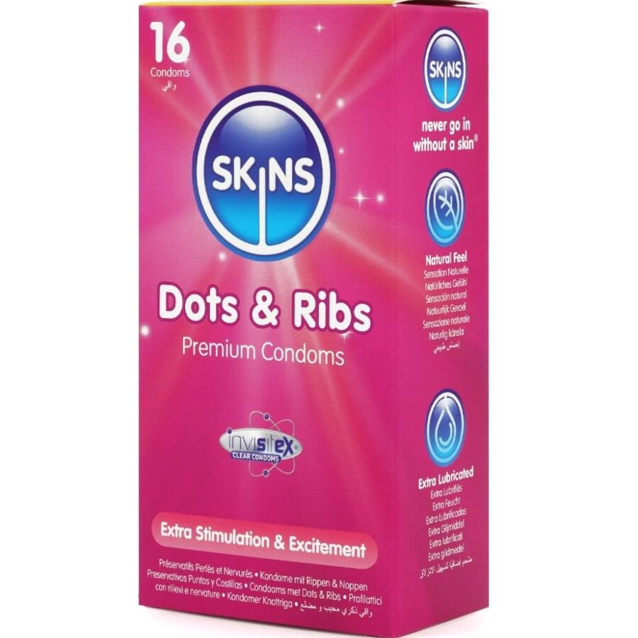 SKINS - Kuviolliset Dots & Ribs -kondomit 16 kpl