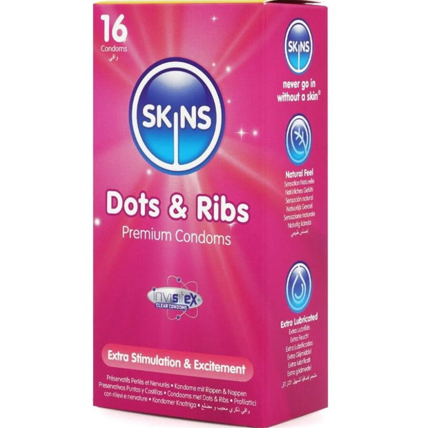 SKINS - Kuviolliset Dots & Ribs -kondomit 16 kpl