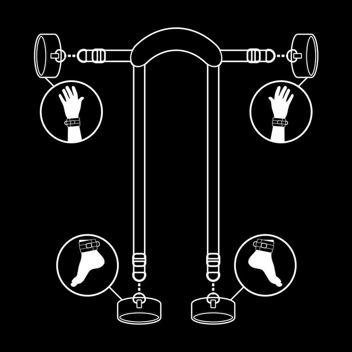 FETISH SUBMISSIVE - MASTER POSITION WITH 4 NOPRENE-LINED HANDCUFFS