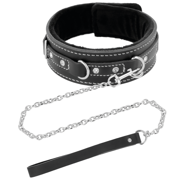 DARKNESS – HÖGKVALITATIVT HALSBAND I LÄDER MED KOPPEL