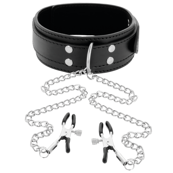 MÖRKER - HALSBAND MED NIPPELKLÄMMOR SVART